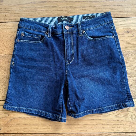 Nanette Lepore Mid Rise Denim Boy Short SZ 2 5 inch inseam Dark Stretch Classic - Picture 1 of 6